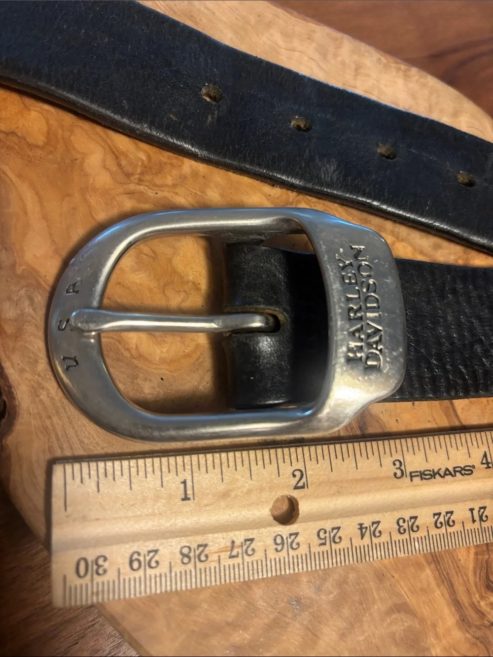 Vintage Harley-Davidson Black Leather Belt with Brushed Silver Buckle - 40